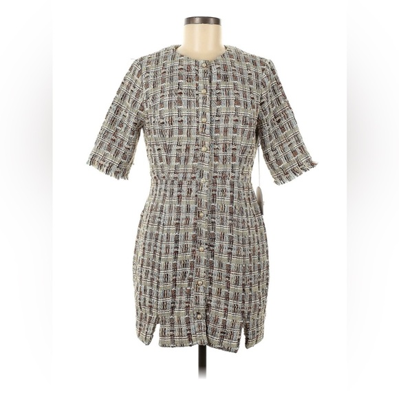 NWT Song of Style Warner Tweed Mini Dress Sz M Preppy Button Down Plaid - Picture 3 of 9